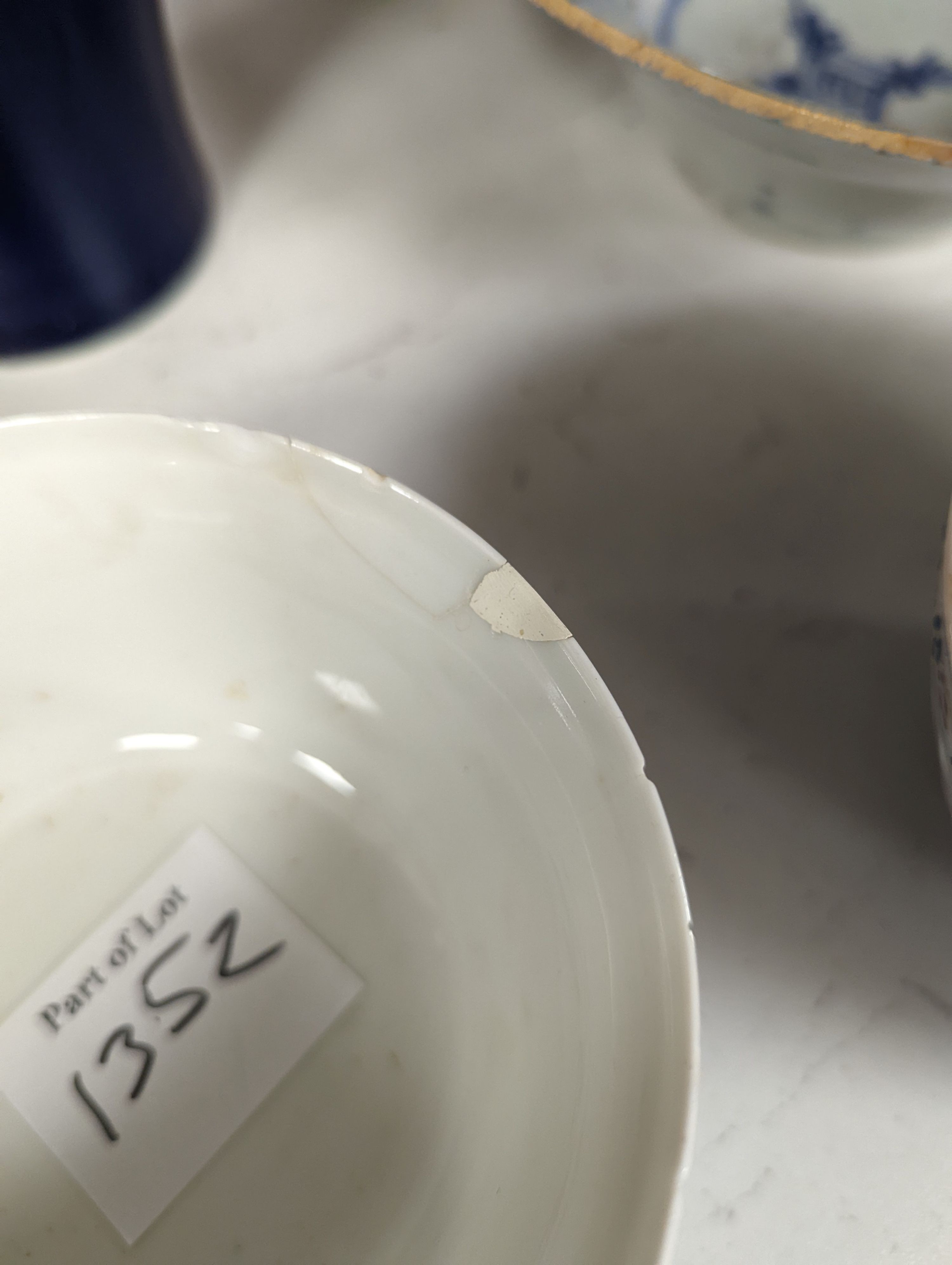 A Chinese blue glazed meiping, 20cm, and three Chinese bowls